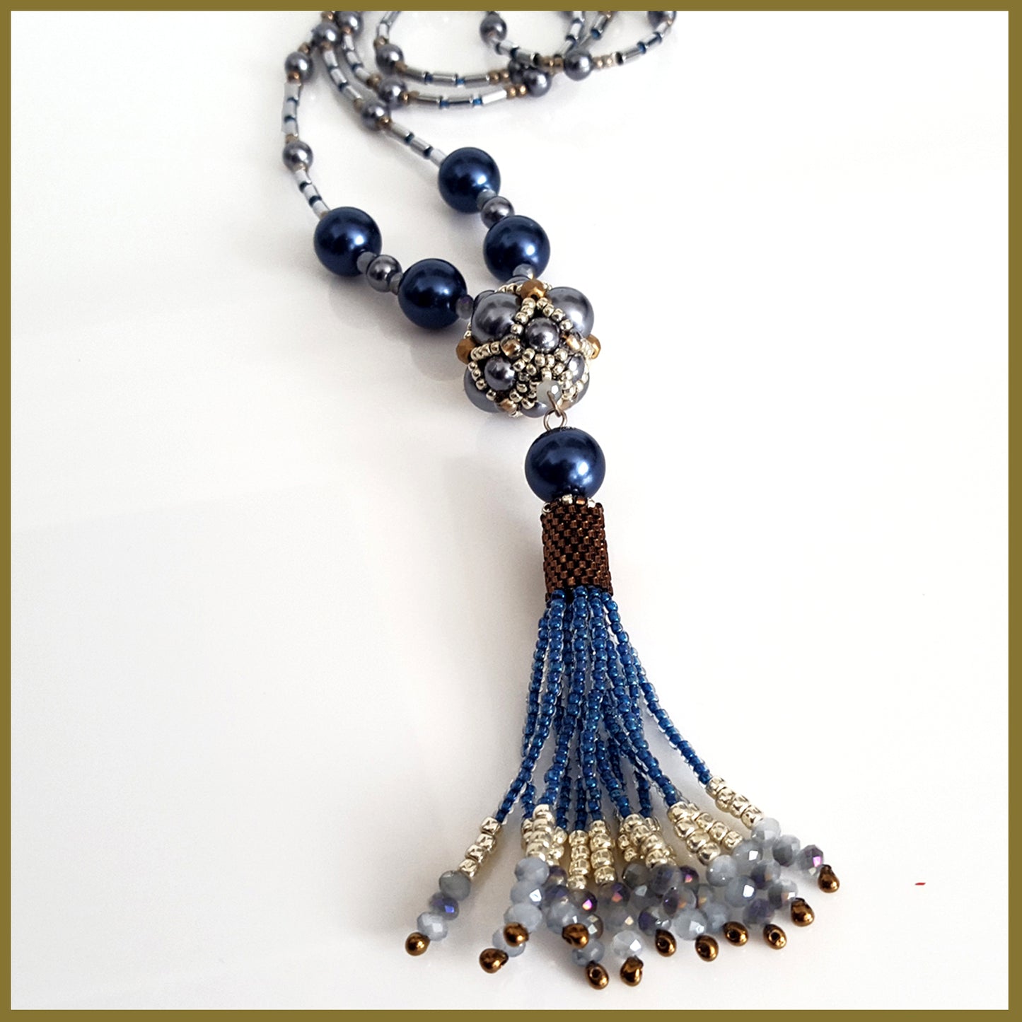 Blue Beaded Tassel Hematite Necklace