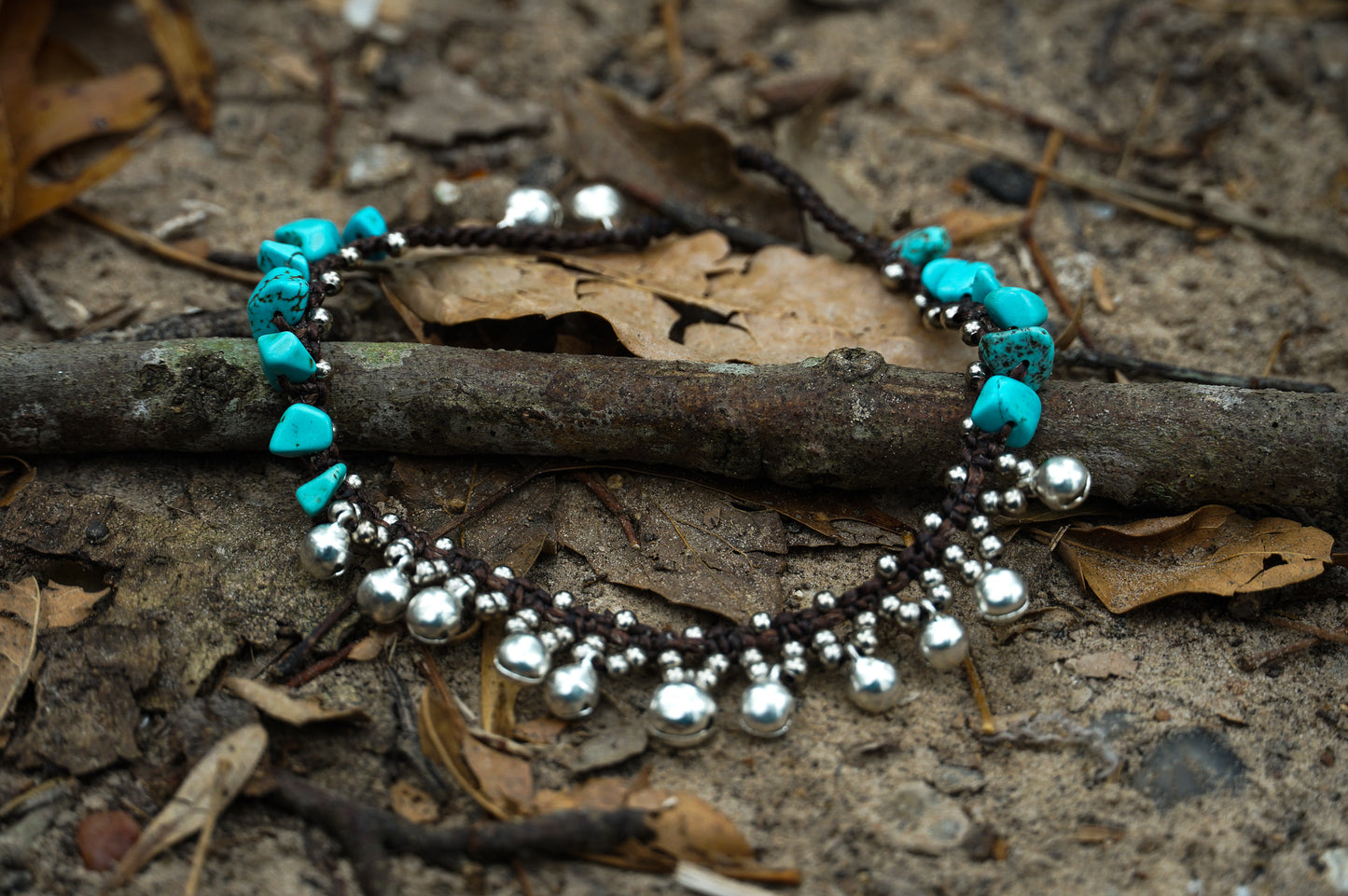 Turquoise Silver Bell Boho Anklet