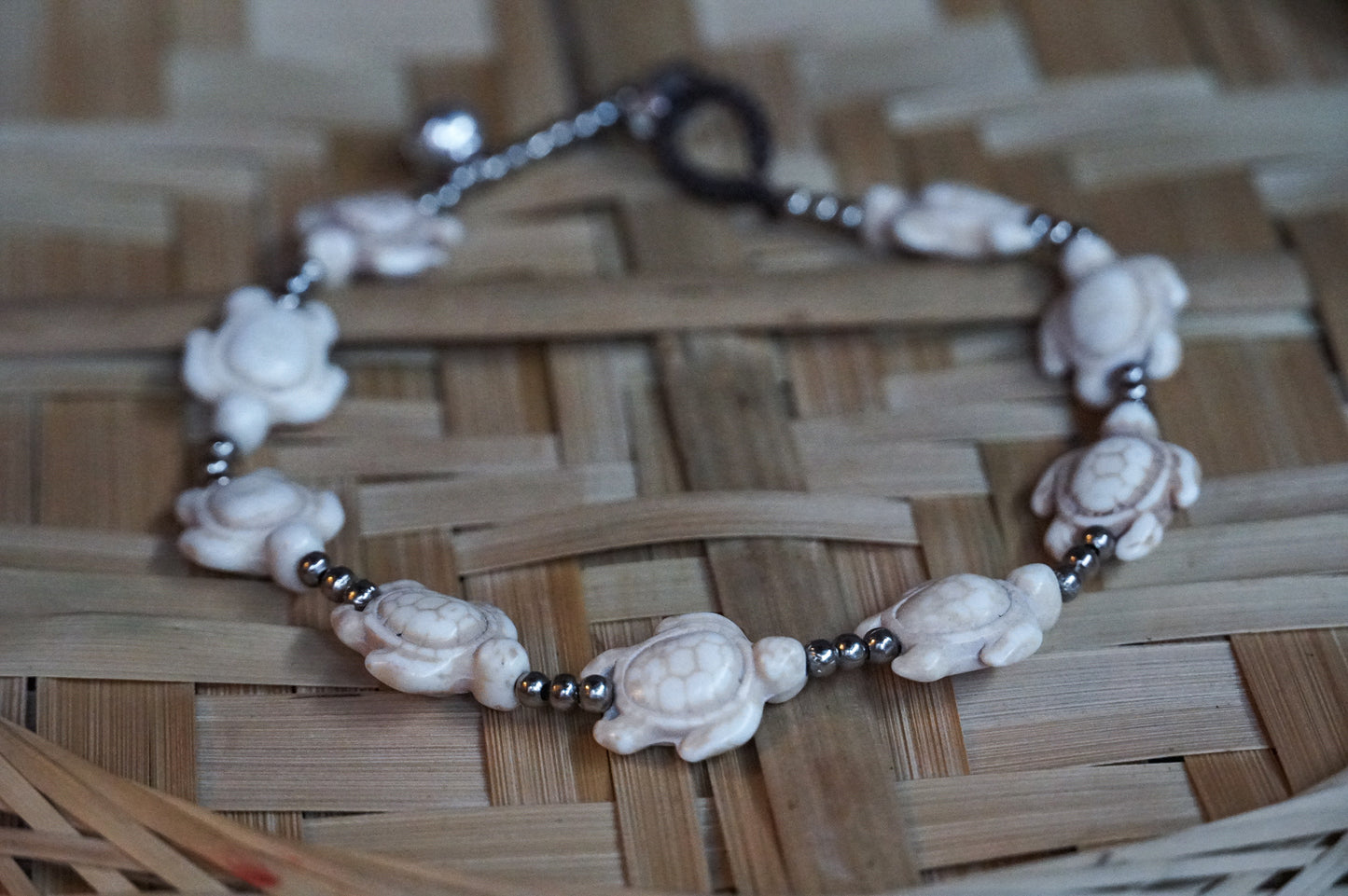 White Turtle Boho Silver Anklet