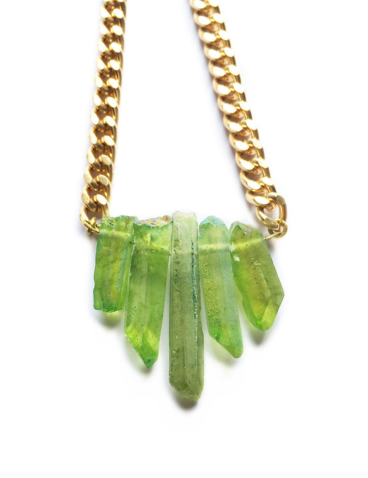 Rocked Up Mini Crystal Quartz Necklace - Green