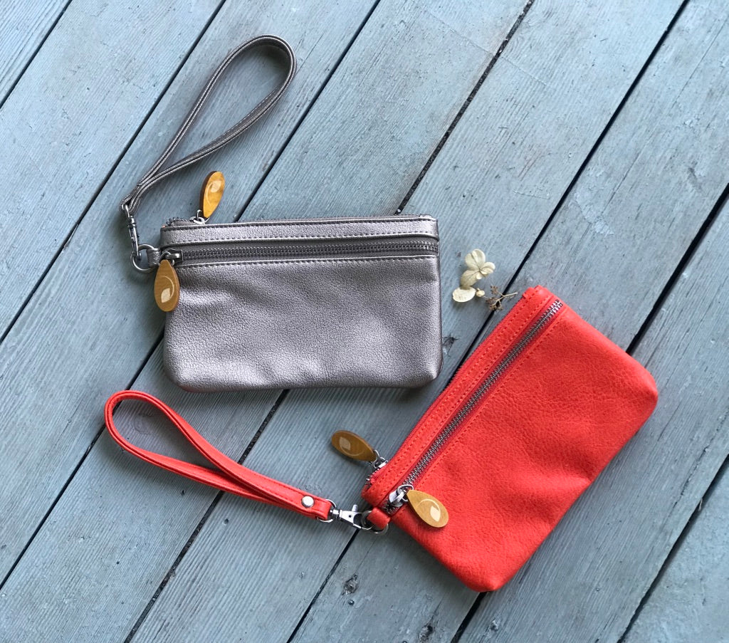 Vegan Leather Brighton Wristlet - Coral