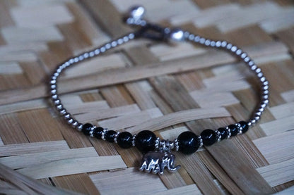 Black Elephant Pendant Boho Silver Anklet