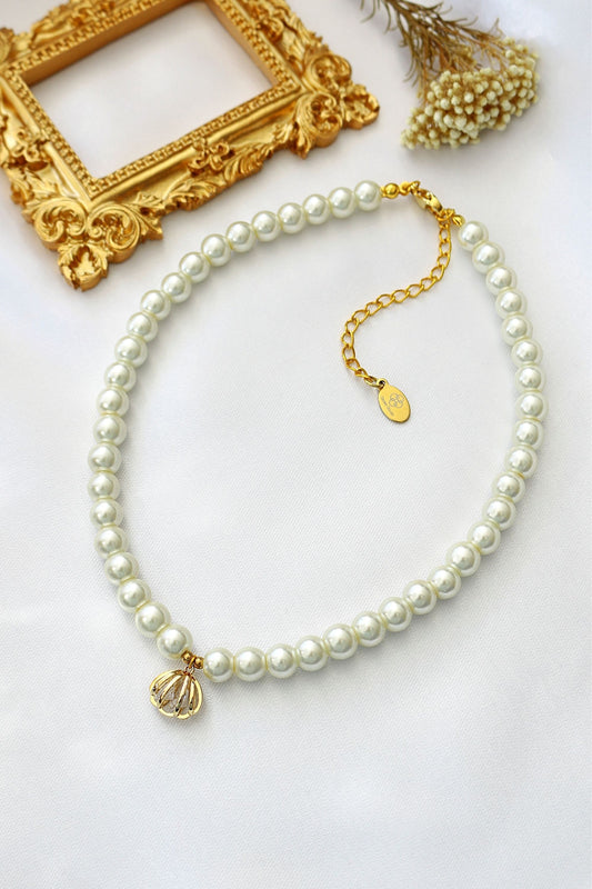 24K Seashell Czech Pearls Choker