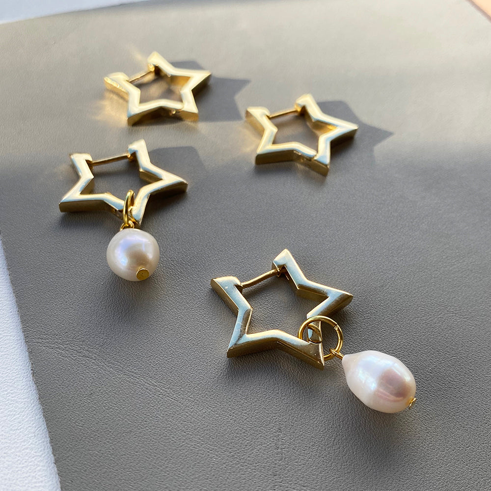 Star Hoop Pearl Earrings