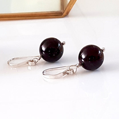 Gem Ball Earrings - Garnet Wire Wrapped