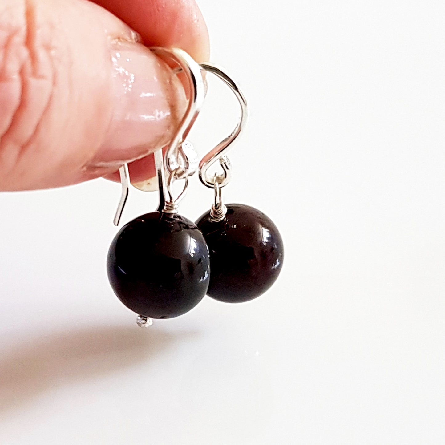 Gem Ball Earrings - Garnet Wire Wrapped