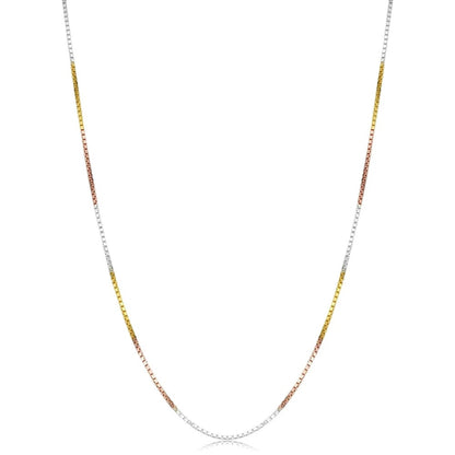 925 Sterling Silver Tri Color Box Chain 16"-24"