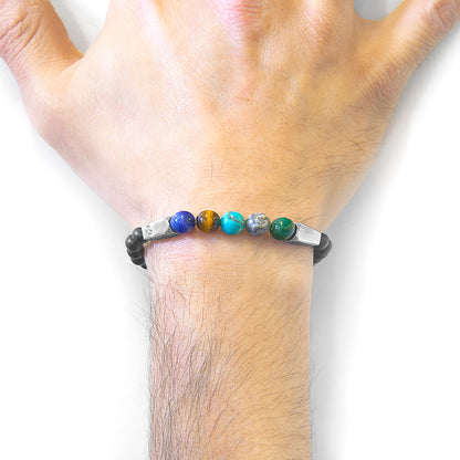 Multicoloured Multi-Gem Hukou Silver and Stone Bracelet