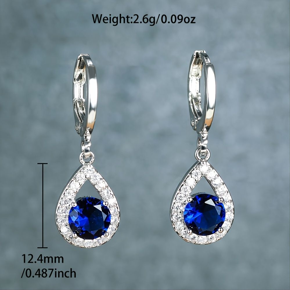 Round White Sapphire Drop Earrings For Female White Golden Dangle Hoop