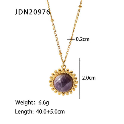 18k Gold Plated Purple Semi-precious Stone Pendant Necklace Stainless