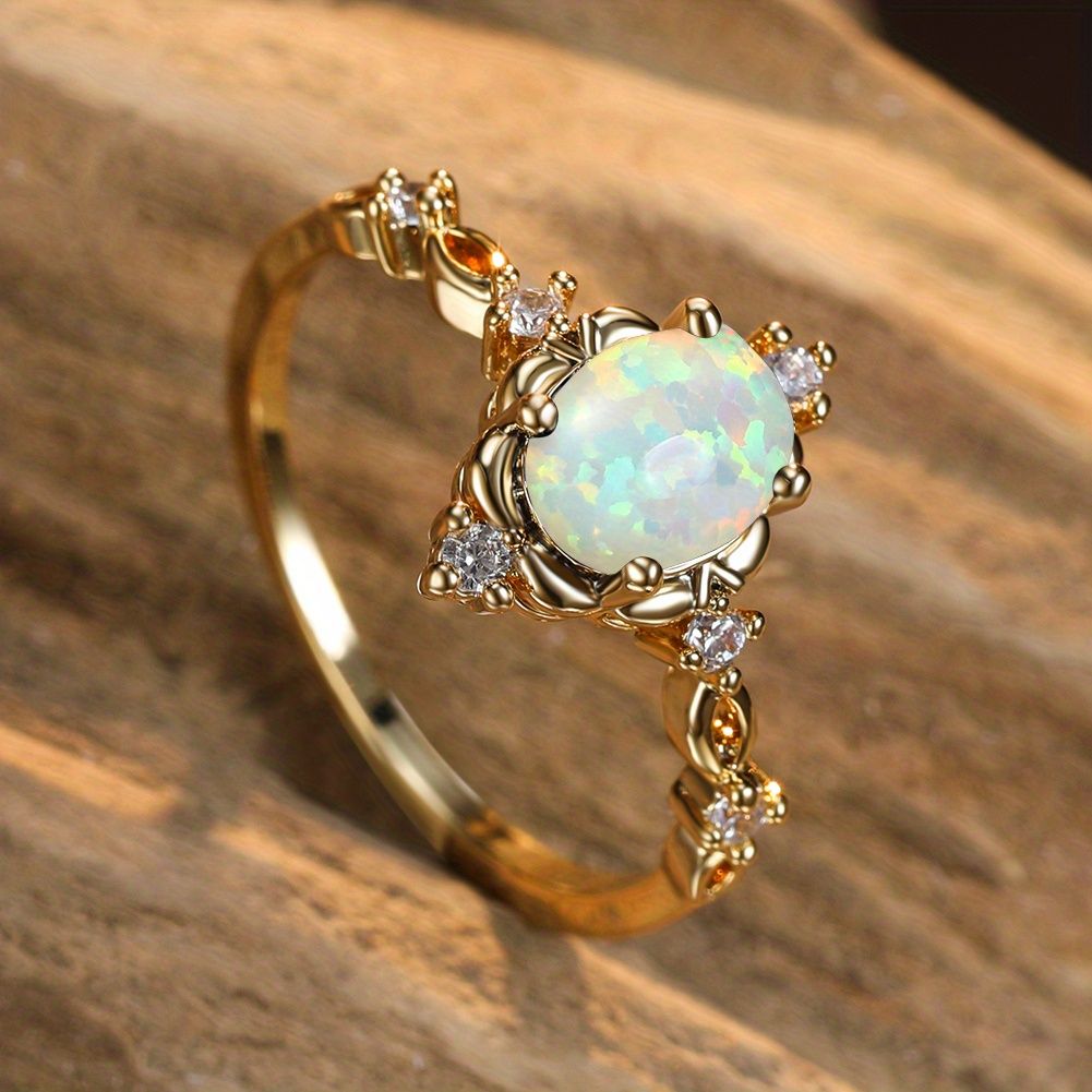 White Opal Oval Stone Engagement Rings Lovely Women's Rings Charming