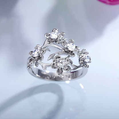 Fashion Elegant Ladies Silver Ring Engagement Wedding Romantic Flower