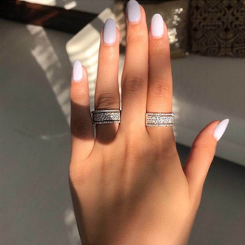 Exquisite Bridal Wedding Silver Rings for Women White Crystal Princess