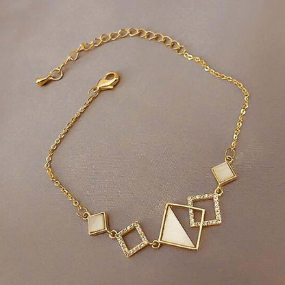 Electroplated Gold Color Chain Bracelet Geometric Rhinestone Charm