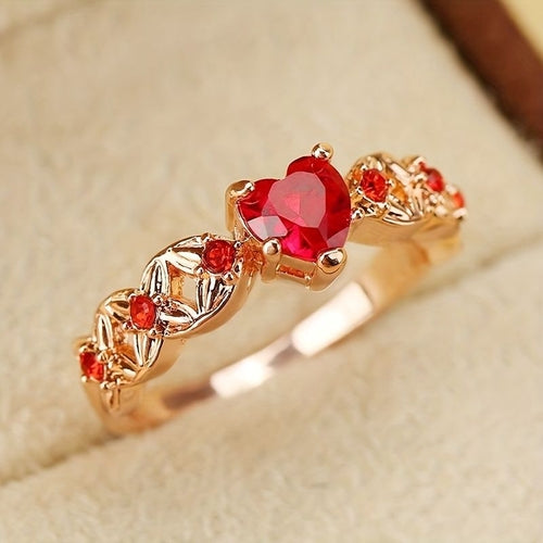 Shiny Red Heart Shape Zircon Promise Ring Sweet Wedding Band