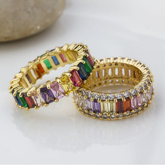 Gold Plated Crystal Zirconia Rainbow Stone Rings