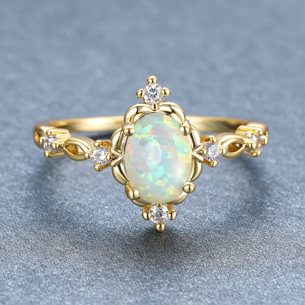 White Opal Oval Stone Engagement Rings Lovely Women's Rings Charming