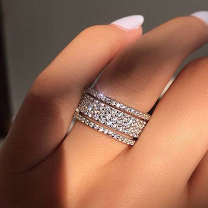 Exquisite Bridal Wedding Silver Rings for Women White Crystal Princess