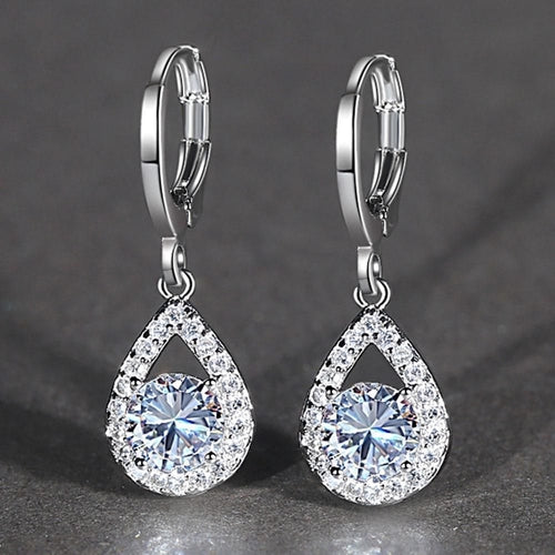 Round White Sapphire Drop Earrings For Female White Golden Dangle Hoop