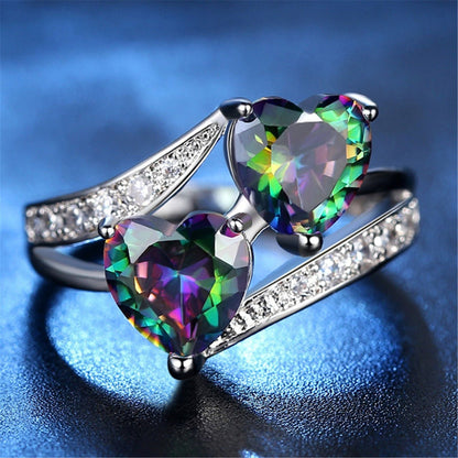 Fashion Creative Colorful Zircon Heart Shape Women's Ring Valentine's