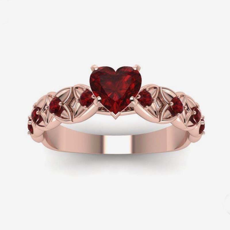 Shiny Red Heart Shape Zircon Promise Ring Sweet Wedding Band