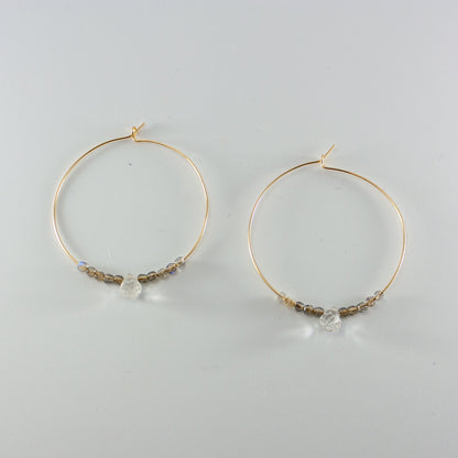 14k Gold Filled Labradorite & Quartz Beaded Hoop Earrings