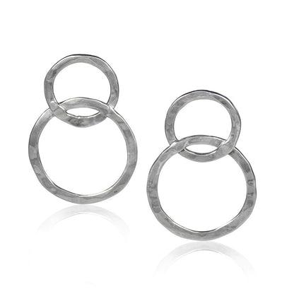 Hammered and Locked Circles Sterling Silver Earrings