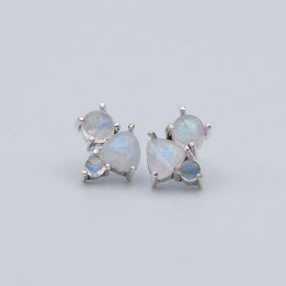 Rainbow Moonstone Cluster Sterling Silver Earrings