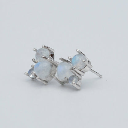 Rainbow Moonstone Cluster Sterling Silver Earrings