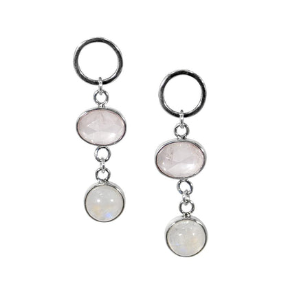 Rose Quartz & Rainbow Moonstone Open Circle Post Sterling Silver