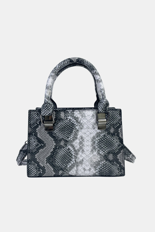 Snakeskin Print Faux Leather Handbag with Detachable Shoulder Strap