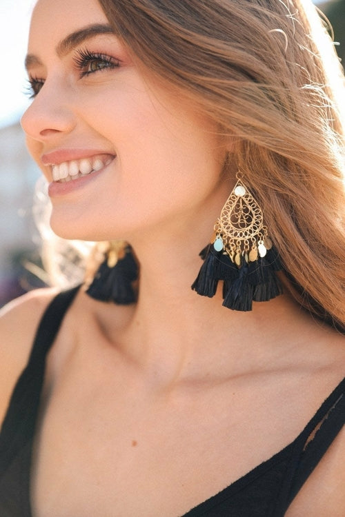 Filigree Raffia Tassel Earrings