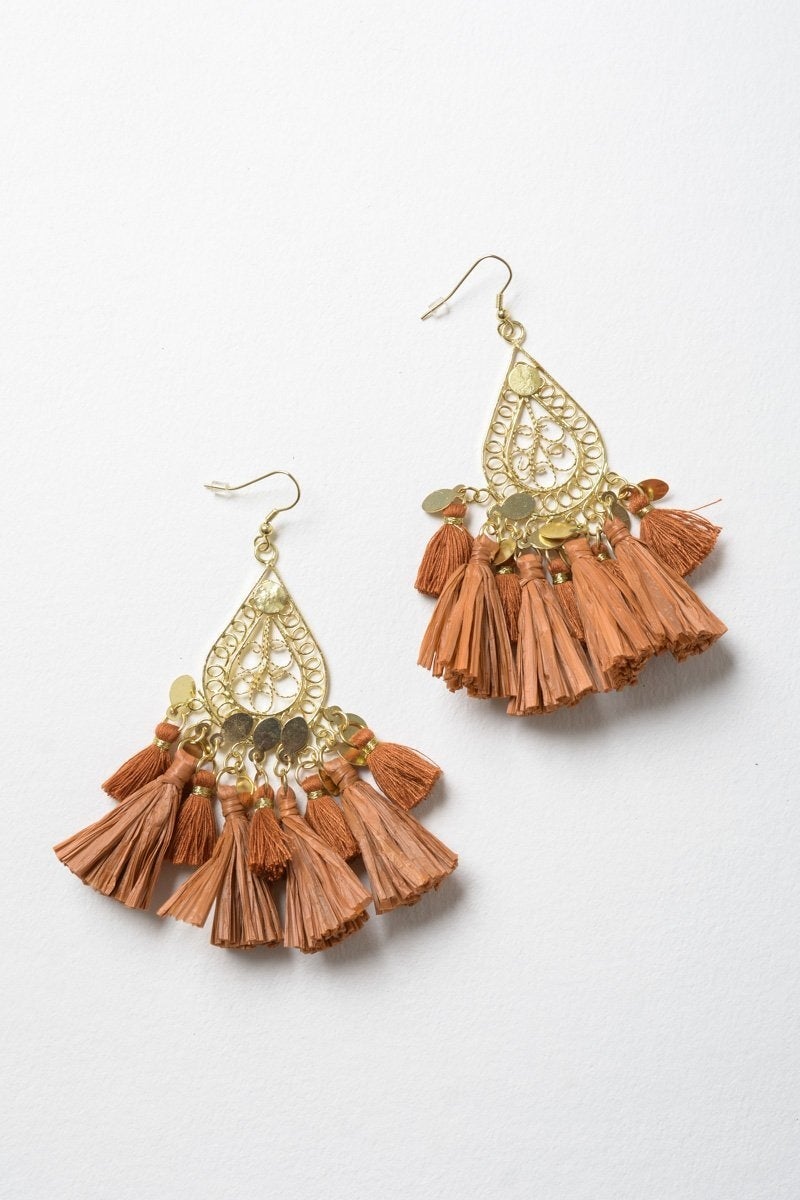 Filigree Raffia Tassel Earrings