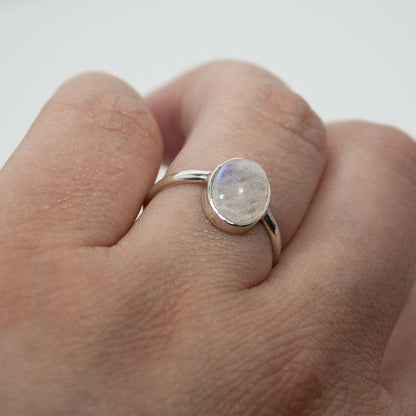 Rainbow Moonstone Open Bezel Sterling Silver Ring