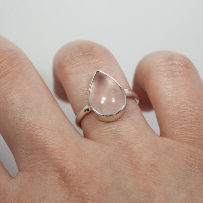 Pear Rose Quartz Sterling Silver Ring