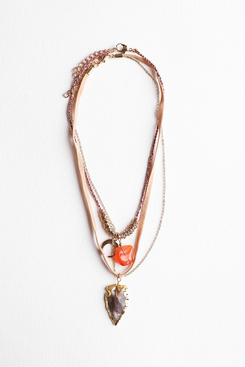 Carnelian & Brown Agate Suede Necklace