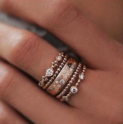 Rose Gold Zinc Alloy w/ AAA Crystal Ring Set (5pcs)