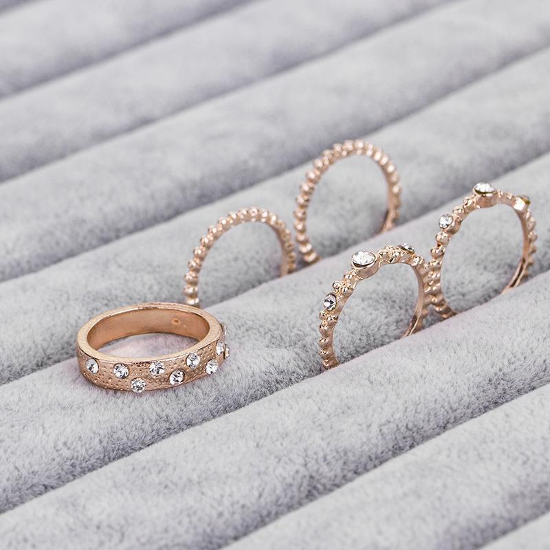 Rose Gold Zinc Alloy w/ AAA Crystal Ring Set (5pcs)