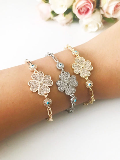 Evil Eye Four Leaf Clover Stainless Steel Bracelet