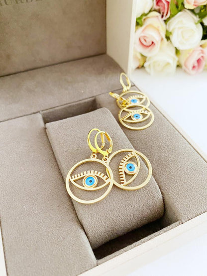 Evil Eye Earrings, Gold Hoop Earrings, Elegant Jewelry