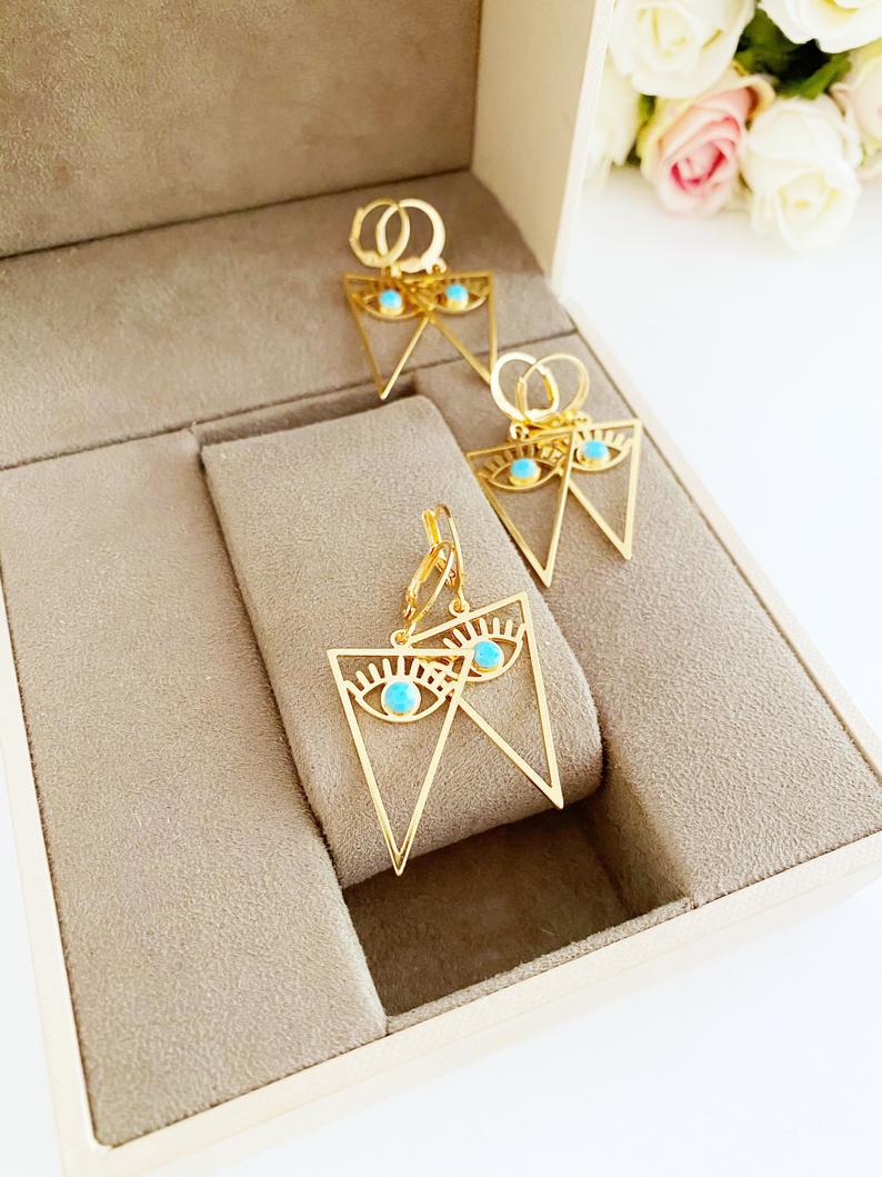 Evil Eye Earrings, Gold Hoop Earrings, Elegant Jewelry