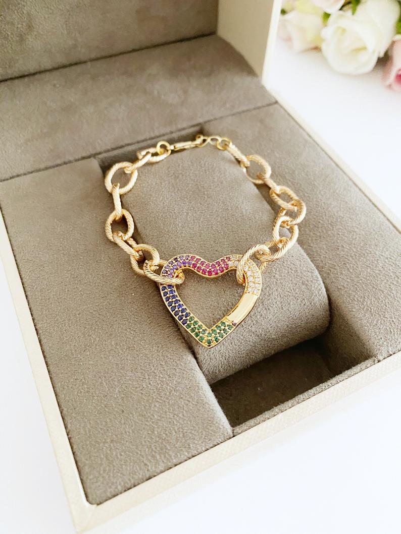 Gold Chunky Heart Charm Bracelet