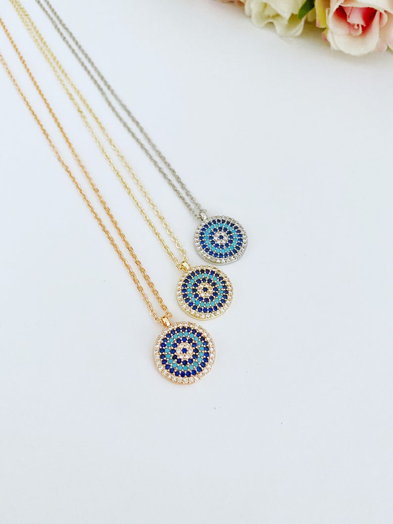 Elegant Evil Eye Necklace, Zircon Evil Eye Charm, Evil Eye Jewelry