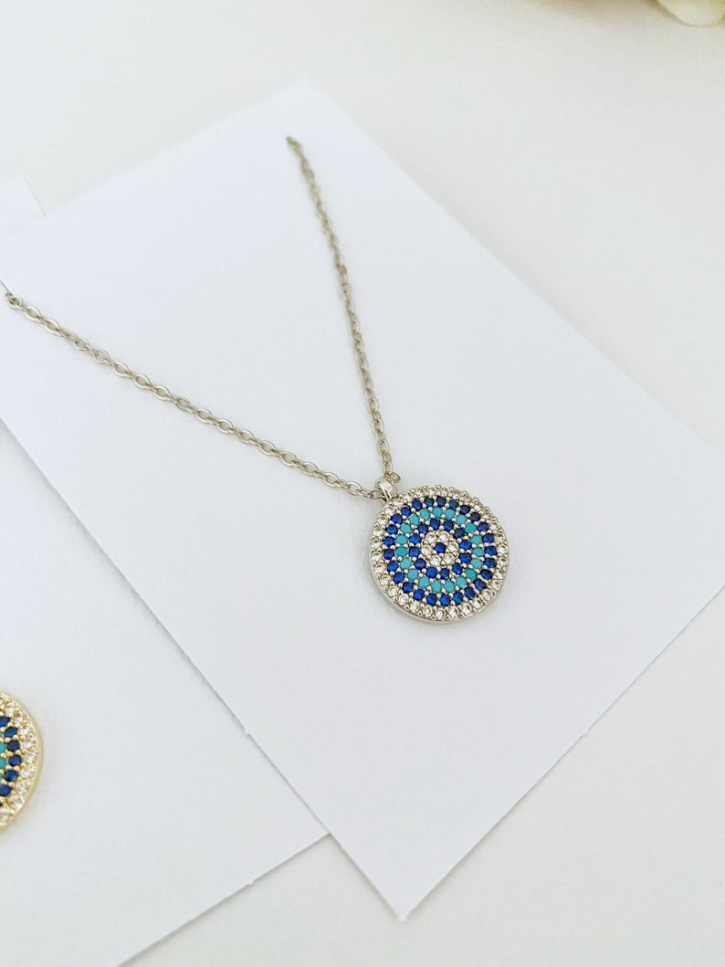 Elegant Evil Eye Necklace, Zircon Evil Eye Charm, Evil Eye Jewelry