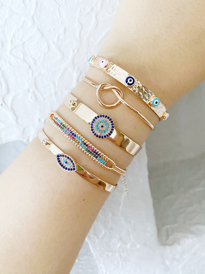 Evil Eye Bracelet, Rose Gold Cuff Bracelet, Knot Bracelet, Bangles