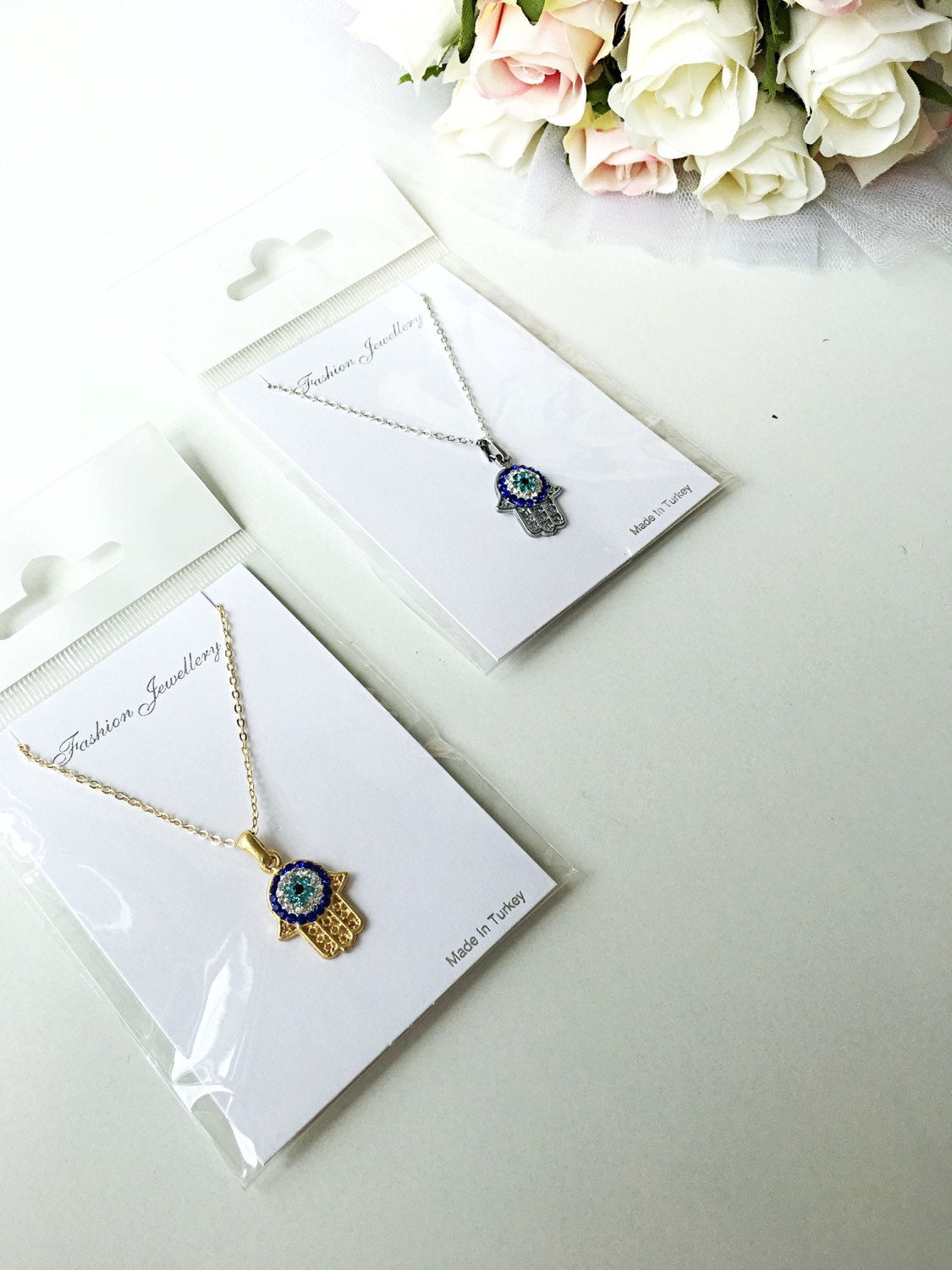 Zirconia Hamsa Evil Eye Necklace