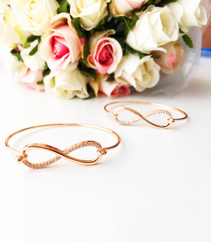 Infinity Bangle Bracelet, Rose Gold Silver Bangles, Cuff Bracelet