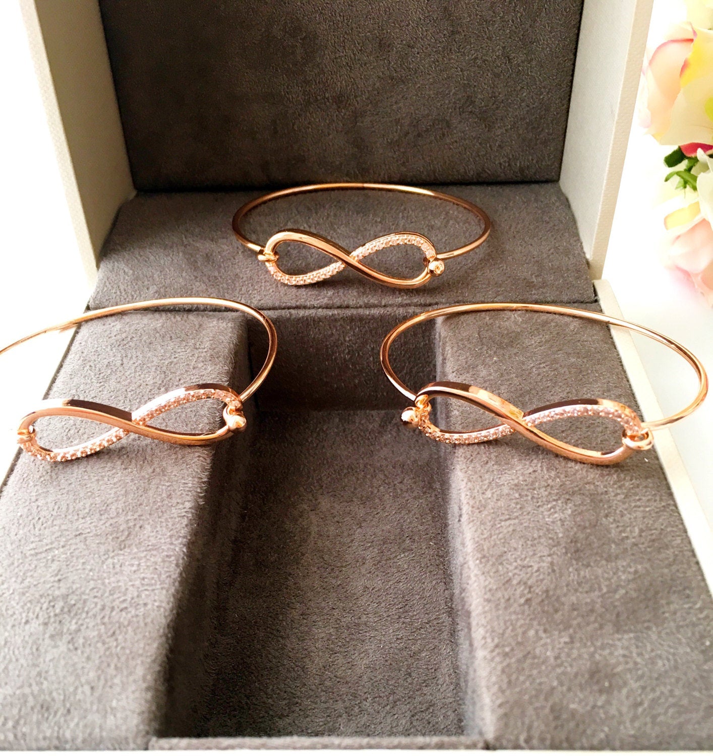 Infinity Bangle Bracelet, Rose Gold Silver Bangles, Cuff Bracelet