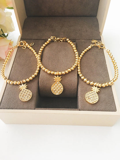 Gold Beaded Pineapple Charm bracelet