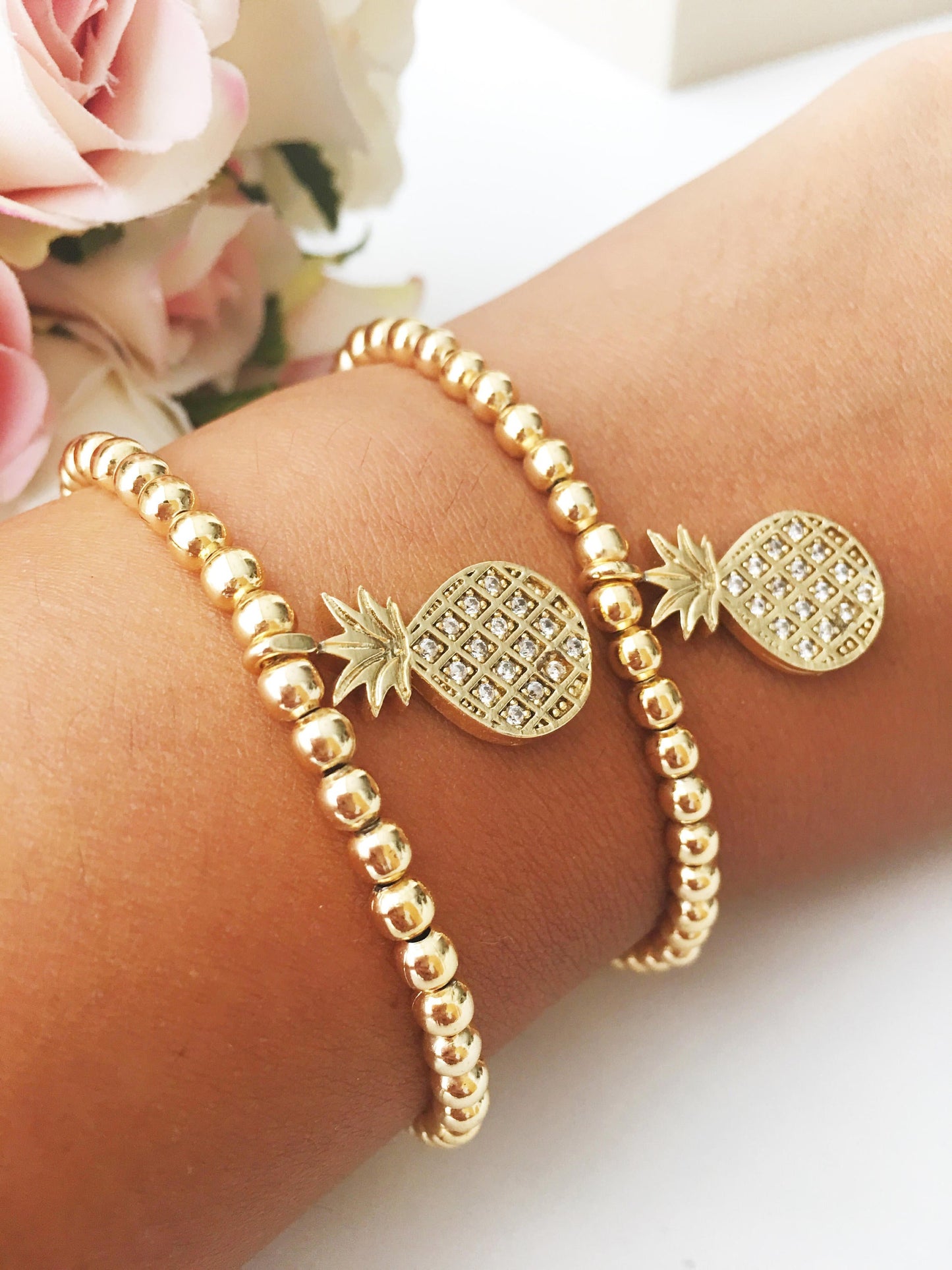 Gold Beaded Pineapple Charm bracelet